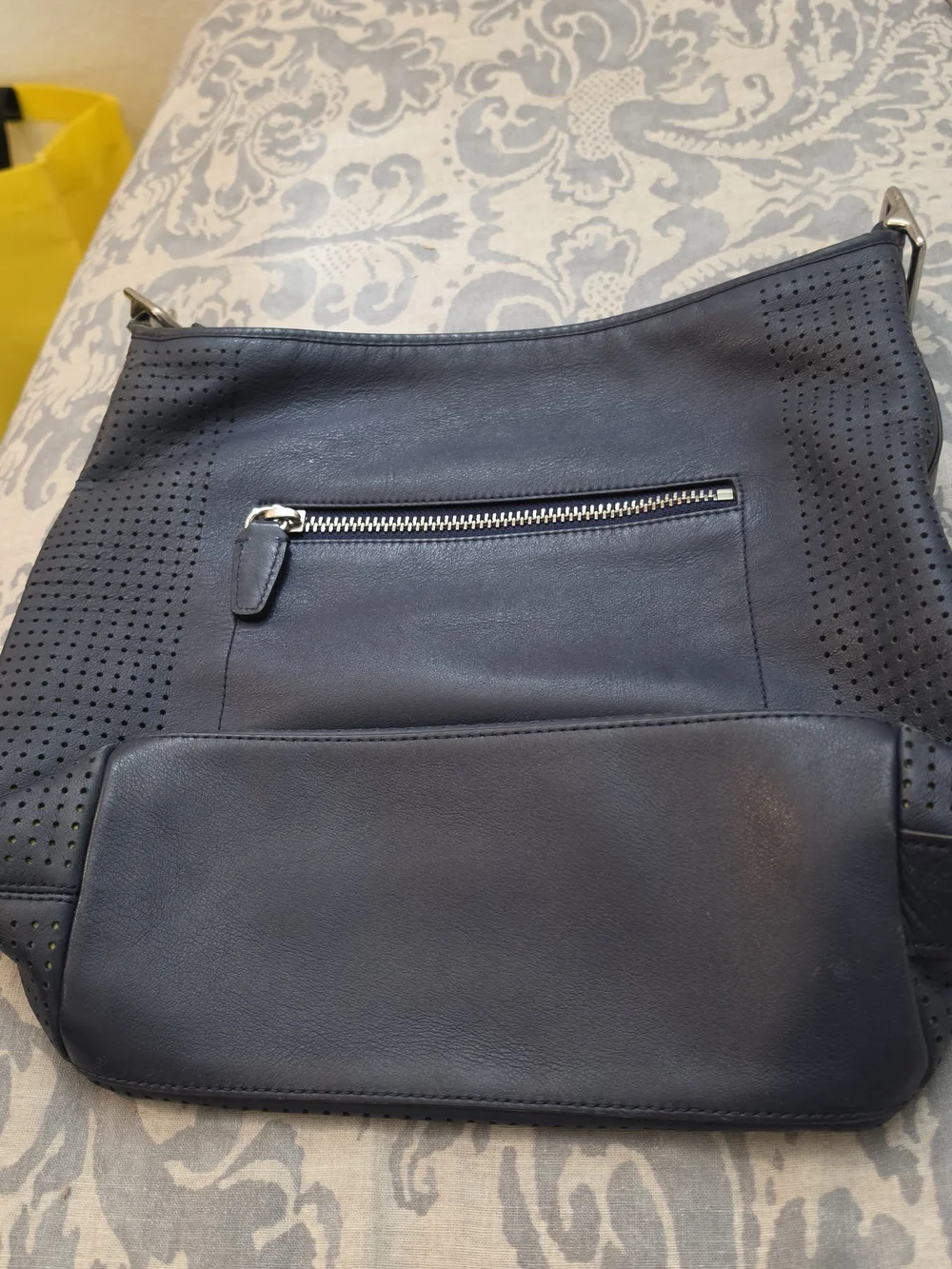 Coach Perforated Legacy Leather Bucket Bag in Navy No Strap